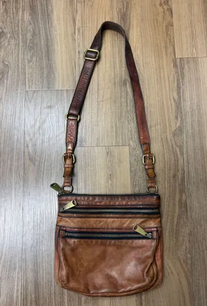 Vintage Fossil Western Brown Cowhide Leather Crossbody Bag Purse Festival Hippie thumbnail 5