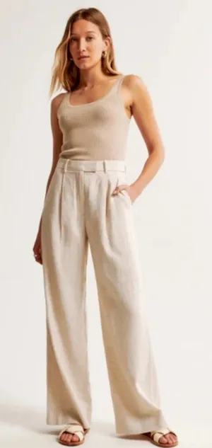 Abercrombie Linen Blend Wide Leg Tailored Pant thumbnail 1