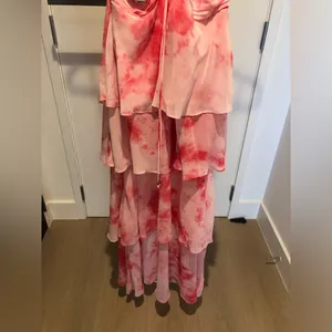 Luxxel Pink Tie Dye Tiered Halter Maxi Dress Size L thumbnail 5