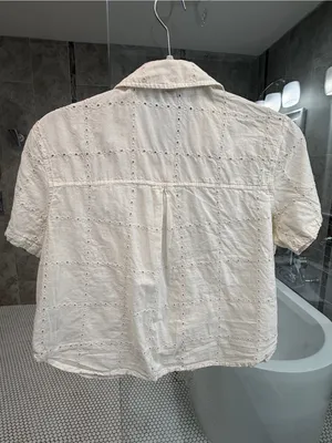 American Eagle Short-Sleeve Eyelet Button-Down Shirt - XS cream thumbnail 5