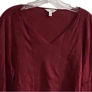 Lucky Brand‎ Women's V-Neck Long Sleeve Blouse Red Size S Casual thumbnail 2