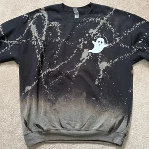 Spooky Season Ghost Bleach Dye Crewneck Sweatshirt Black Gray Size Large thumbnail 3
