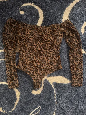 Taupe and Black Windsor off the shoulder long sleeve bodysuit thumbnail 3