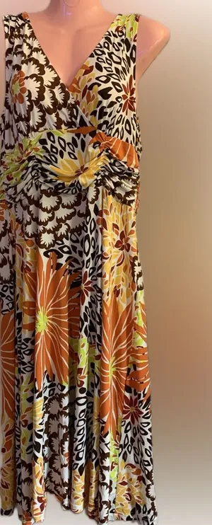 Unbranded Orange & Yellow Sleeveless Floral Maxi Dress Size LG thumbnail 1
