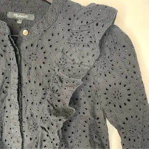 Madewell Black Eyelet Ruffle Front Button Down Shirt Size S‎ thumbnail 5