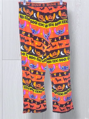 DISNEY STITCH Women’s Halloween Pajama Pants Orange Black Lounge Sleep thumbnail 4
