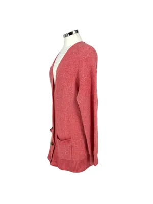 J. Crew Long Cardigan Sweater Pockets Pink Heather Preppy Cozy Size Medium thumbnail 4