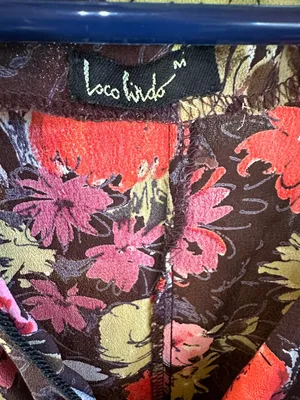 Loco Lindo Retro Botanical Print Dress w/ V-neck, Empire Waist, Short Sleeves thumbnail 3