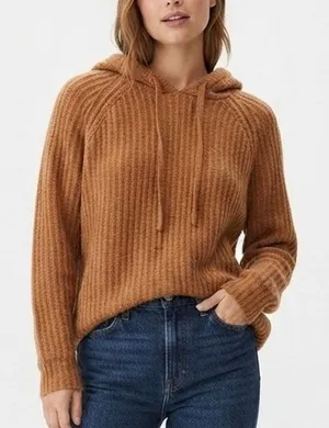 Aerie Brown Ribbed Knit Hoodie Sweater Oversized Soft Cozy Pullover Size M thumbnail 1