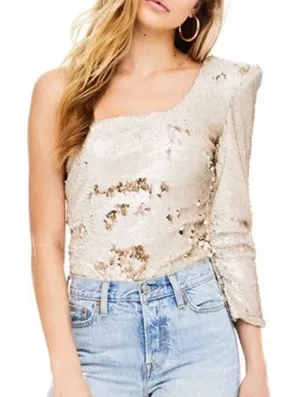 Astr the label Revolve Syriah Gold Sequin One-Shoulder Club Bodysuit Top thumbnail 1