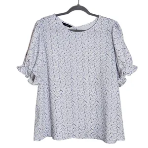 Dokotoo Purple Floral Blouse with Puffy Sleeves Size 2XL thumbnail 1