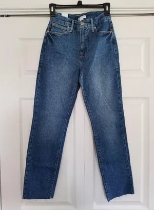 Good American Good Classic Skinnyish Fit Raw Hem Blue Hi-Rise Jeans Sz 6/28 thumbnail 2