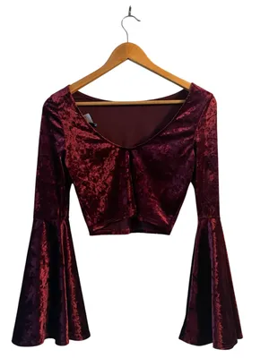 K Too Boutique Velour Cropped Burgundy Bell Sleeve Goth Blouse Small NWT thumbnail 4