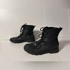 SOREL NL3700-010 black leather combat boot women size 10.5 thumbnail 2