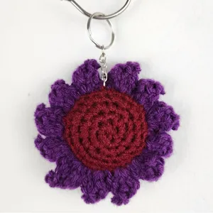 New Crochet Stuffed Flower Keychain Burgundy Purple Handmade Handcrafted thumbnail 6