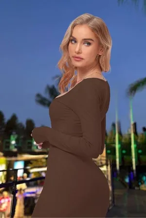NEW Brown Bodycon Ribbed Long Sleeve Square Neck Maxi Dress XS thumbnail 5