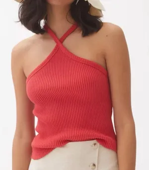 NEW Anthropologie t.la red ribbed halter neck cotton tank top women’s size small thumbnail 1