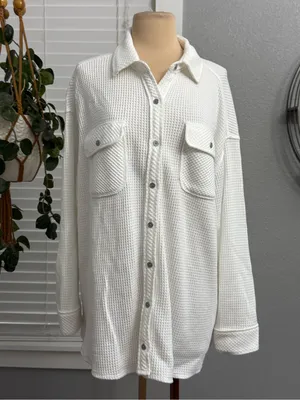 Aerie Lumber Jane Waffle Knit Long Sleeve Shirt Size Medium Oversized thumbnail 2