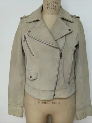 Women’s Suede Moto Jacket in Light Taupe thumbnail 1