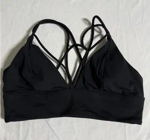 Black Strappy Back Sports Bra V-Neck Bralette Yoga Top Size Large thumbnail 1