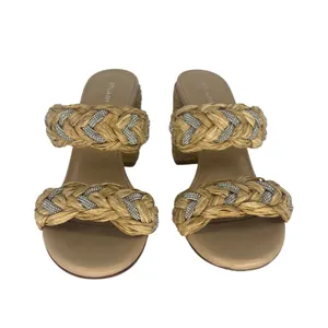 Stuart Weitzman Lana 85 Raffia Crystal Slide Sandals Estimated Size 9 thumbnail 7