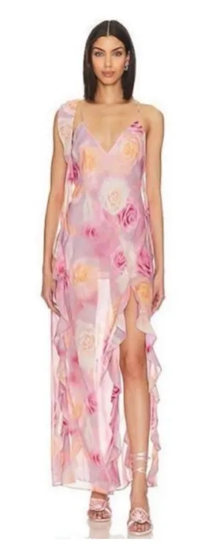 For Love & Lemons Beate Maxi Dress in Pink Floral | Dreamy Rose Print M $298 thumbnail 1