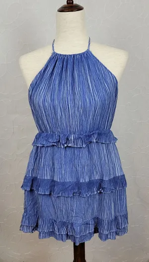 Lulus Womens‎ Downright Darling Dress Medium Blue Halter Open Back Mini Rodeo thumbnail 1
