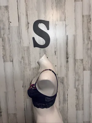 Victoria's Secret PINK Floral Lace Longline Bralette Womens S Navy Blue Multicol thumbnail 3