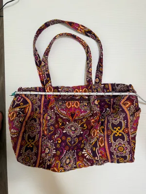 Vera Bradley Safari Sunset Paisley Design Small Duffel Bag Purple Orange thumbnail 5