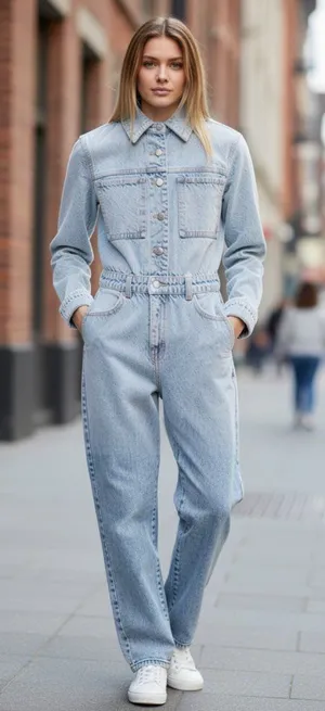 NWT ZARA Light Wash Denim Jumpsuit Boiler Long Sleeve Button Front S 0108/236 S thumbnail 1
