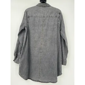 Timing Chambray Cotton Shirt Dress M Pockets Dark Grey Roll Tab Sleeve Summer thumbnail 2
