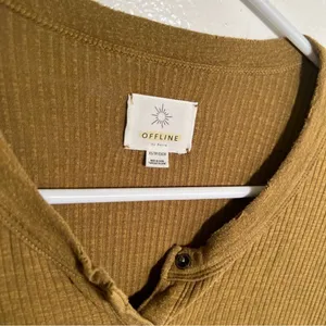 Offline‎ by Aerie Women's Size XS Henley Top Olive Green Ribbed Long Sleeve Snap thumbnail 9