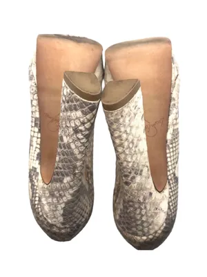 Sam Edelman "Tacoma" Taupe & Brown Leather Snakeskin Print Peep-Toe Heels thumbnail 7