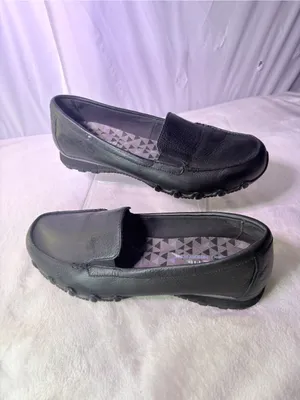 Skechers Black Slip-On Loafer with Purple Patterned Lining thumbnail 2
