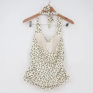 Eco Swim Tankini Top Women's 12 Cream Black Polka Dot Halter Good thumbnail 6