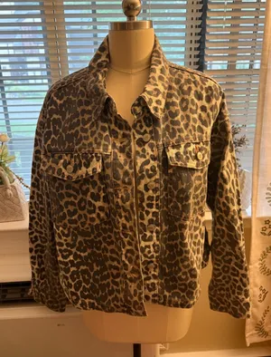 NWT Oat New York Leopard Print Denim Women's Jacket - Brown/Black thumbnail 1