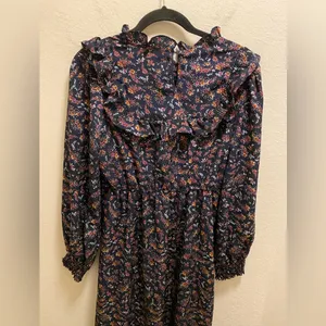 Bohme Modest Long Sleeve Smocked Floral Ruffle Midi Dress Size M thumbnail 9