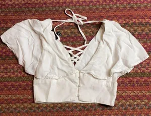 Forever 21 WHITE RUFFLE PEASANT CROP BLOUSE thumbnail 3