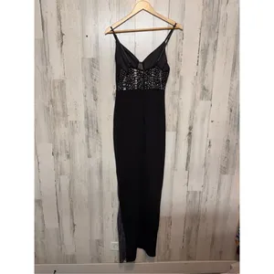 Black Rhinestone Mesh Evening Gown – Slit Maxi Dress, Size M thumbnail 7