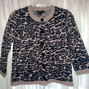 Ann Taylor NWT Merino Wool Alpaca Blend Leopard Button Down Sweater Cardigan SM thumbnail 1