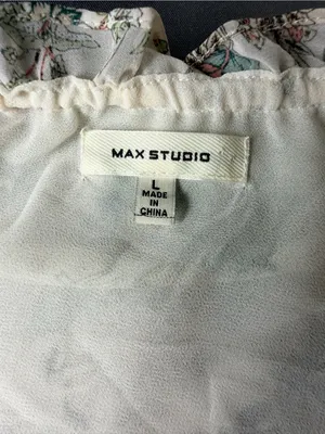 Max Studio Floral Sleeveless Blouse Large Boho Tie Neck Cream Ivory Cottagecore thumbnail 6