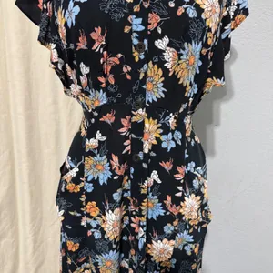 Xhilaration Black Floral Button Front Midi Dress XXL Flutter Sleeve Pockets Boho thumbnail 5