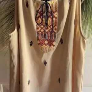 Esley Embroidered Tan Aztec Style Womens Sleeveless Top, Size Large thumbnail 4