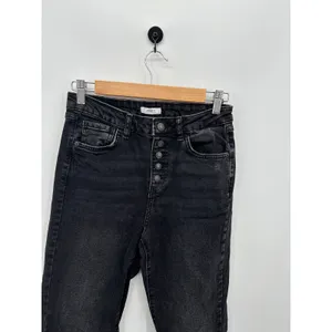 Forever‎ 21 Womens Black Denim Flare Jeans Size 28 Button Fly Festival Fringe thumbnail 5