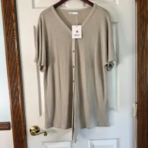MIHOLL Waffle Knit‎ Button Down Top Tie Front Shirt Blouse XL thumbnail 8