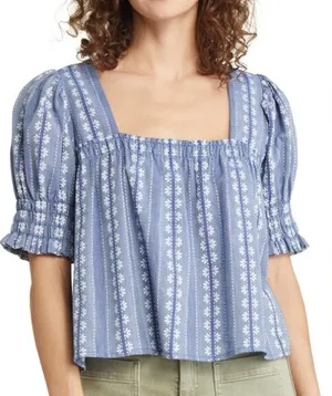 Treasure & Bond Blue Smocked Crop Blouse thumbnail 1