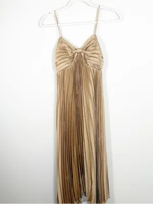 NWT Petal and Pup Vikki Dress Gold Pleated Satin Midi Formal Size 4 thumbnail 6