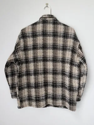 Zara Plaid Oversized Shirt Jacket Black Tan Shacket Tweed Oversized Size Medium thumbnail 5