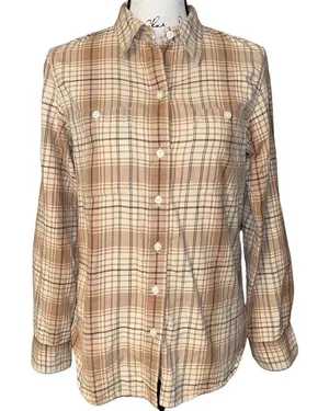 Lauren Ralph Lauren tan & brown plaid button down medium‎ thumbnail 1