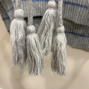 Free People‎ All Star Stripe Poncho Vest Gray Blue V-Neck Side Tie Tassels OS thumbnail 9